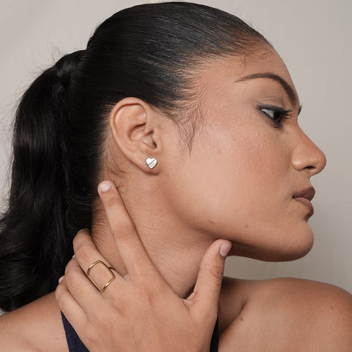 Silver Mother-of-Pearl Heart Stud Earrings