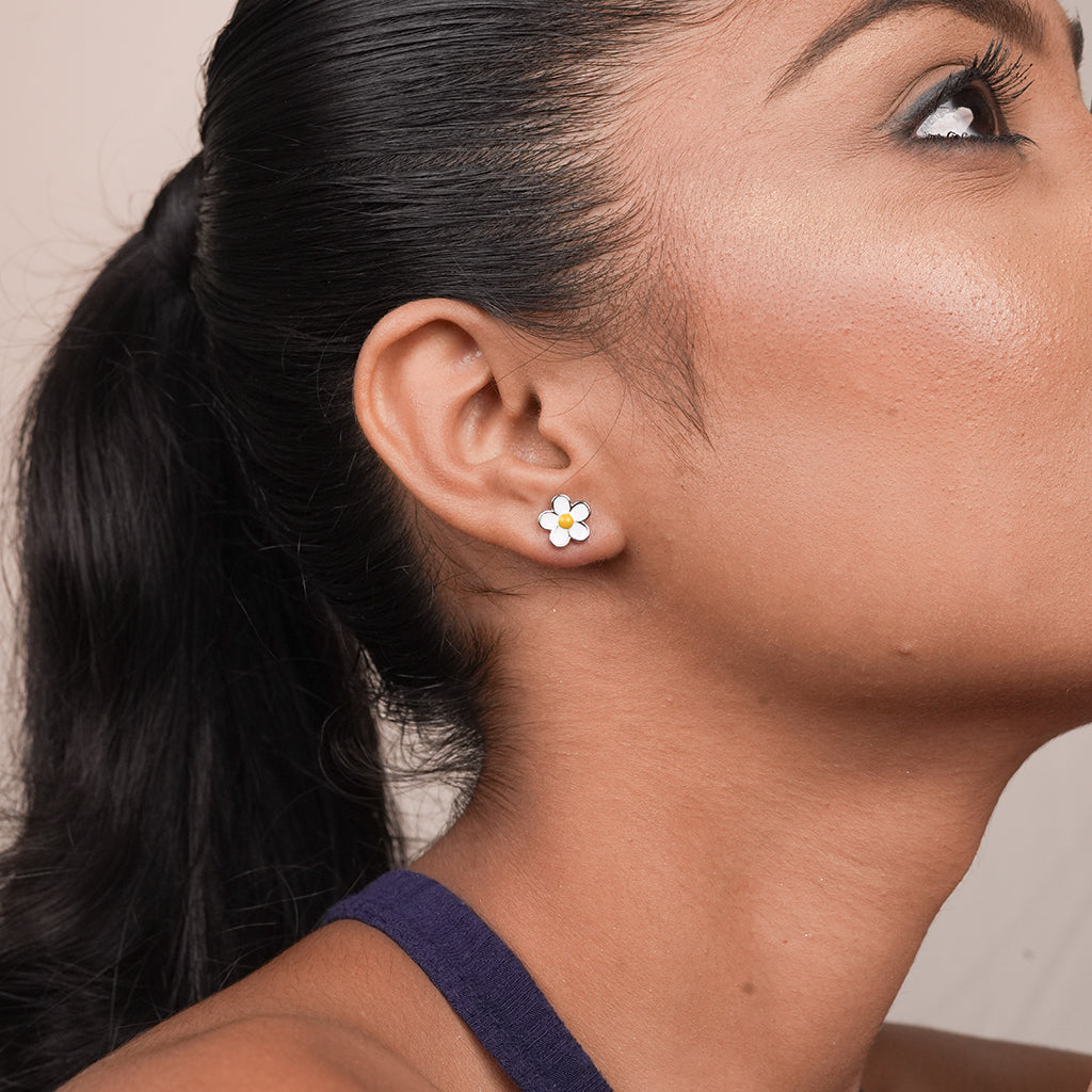 Silver Enamel Flower Stud Earrings 4