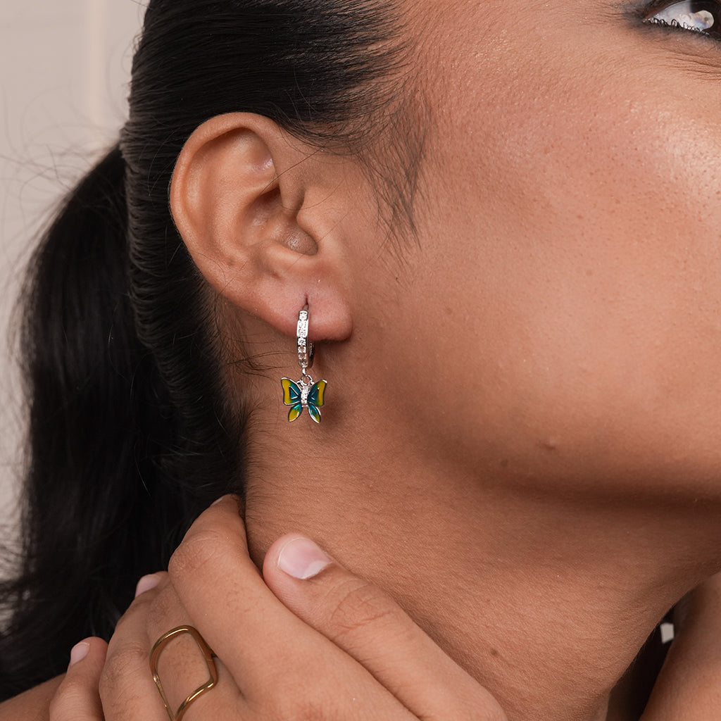Silver Green Heart Circle Drop Earrings