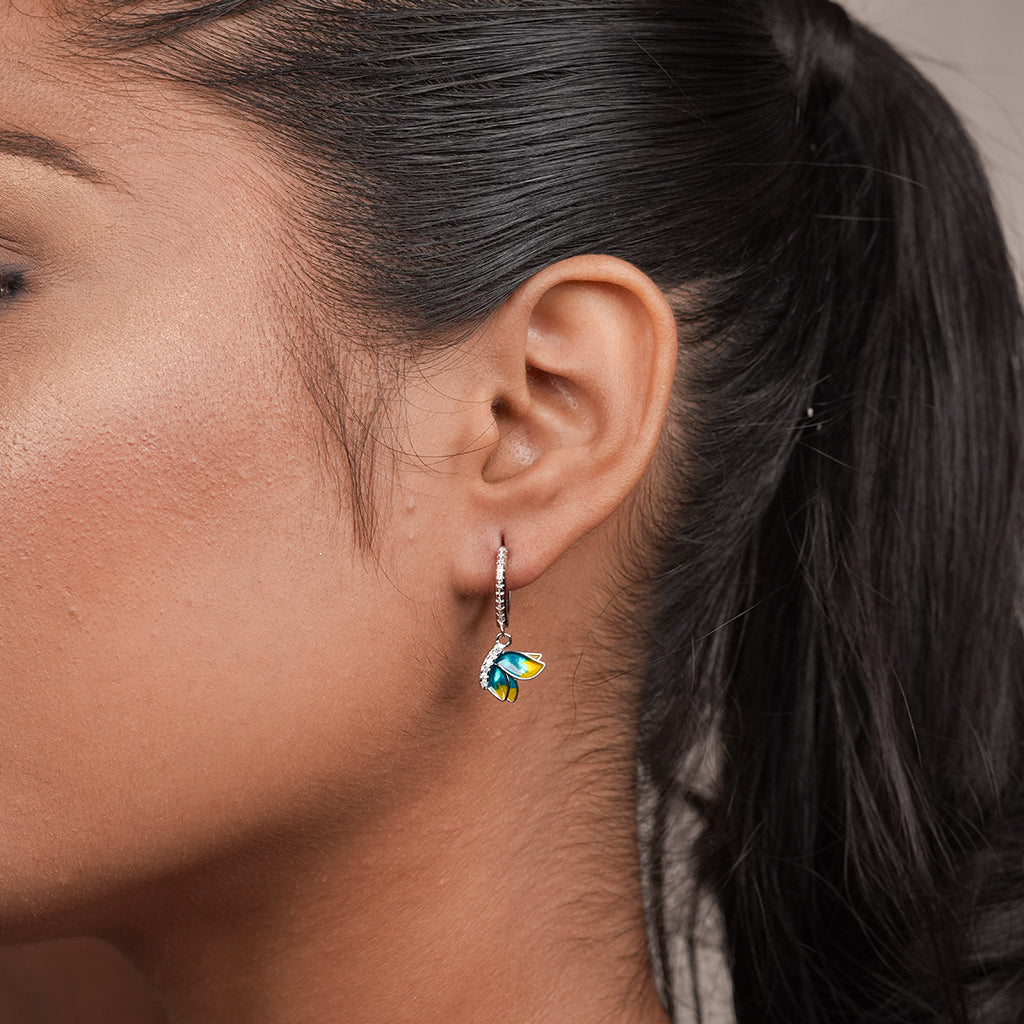 Silver Blue Enamel Drop Earrings