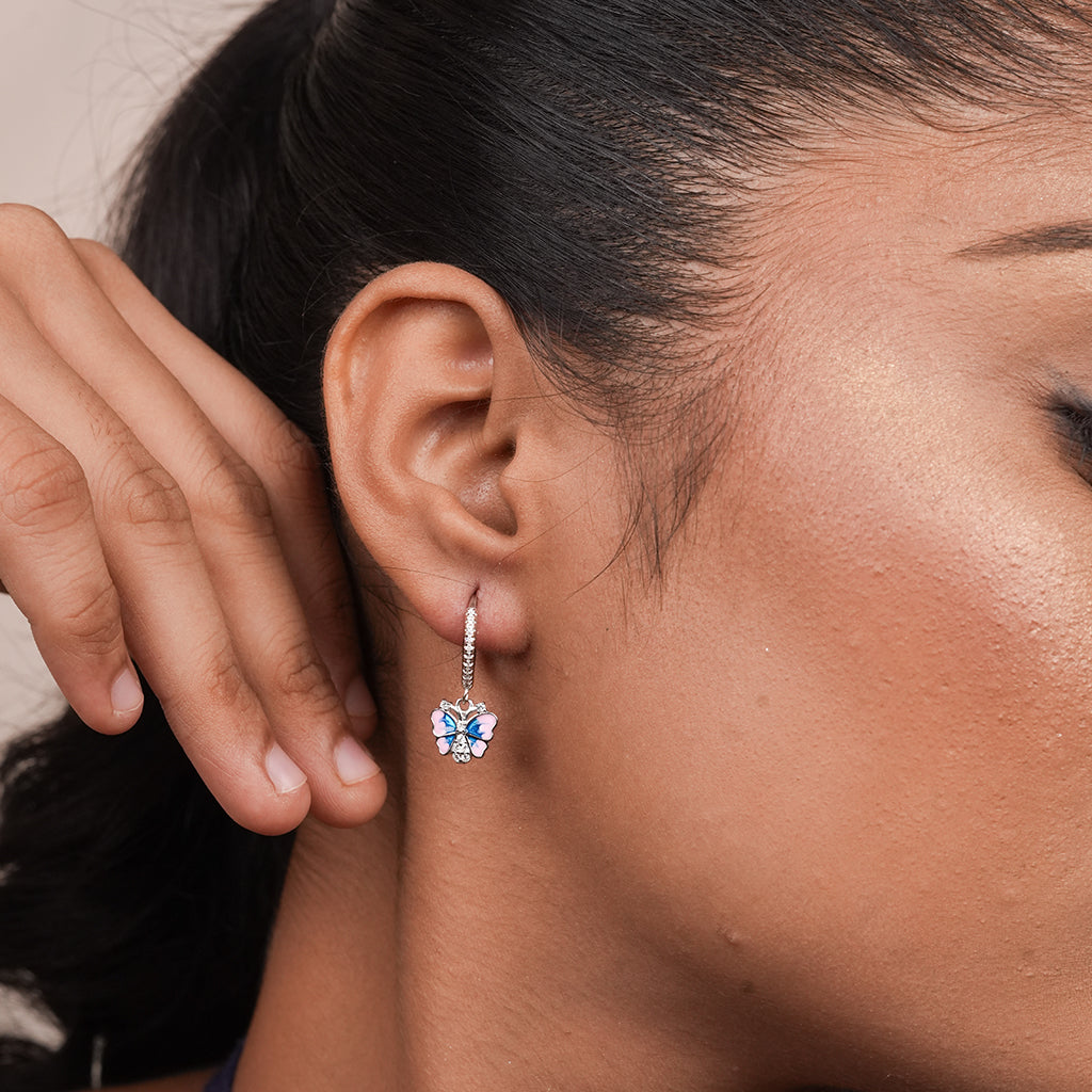 Silver Emerald Cut Halo Drop Earrings