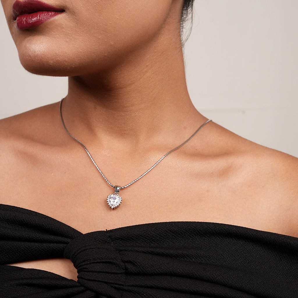 Silver Round Halo CZ Necklace & Earring Set