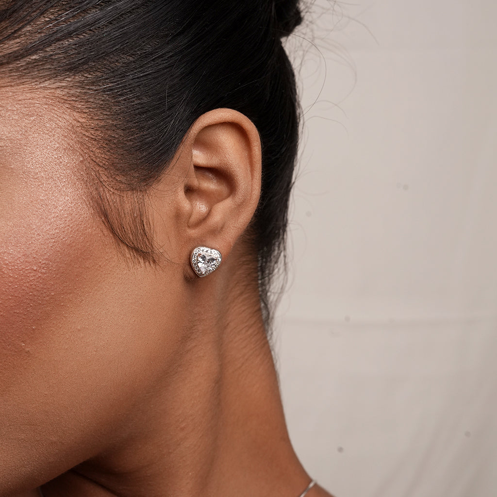Silver Round Halo CZ Necklace & Earring Set