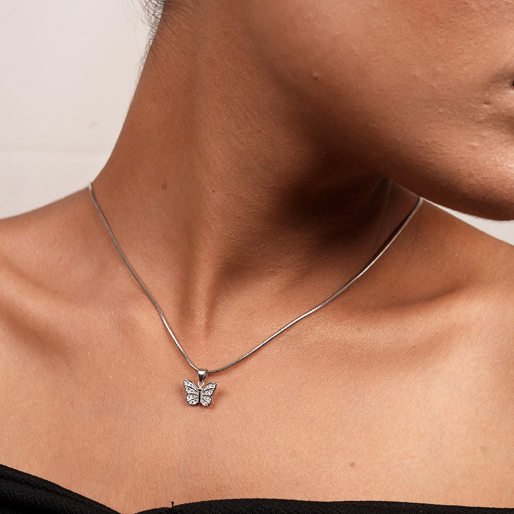 Silver Pavé Butterfly Necklace & Earring Set