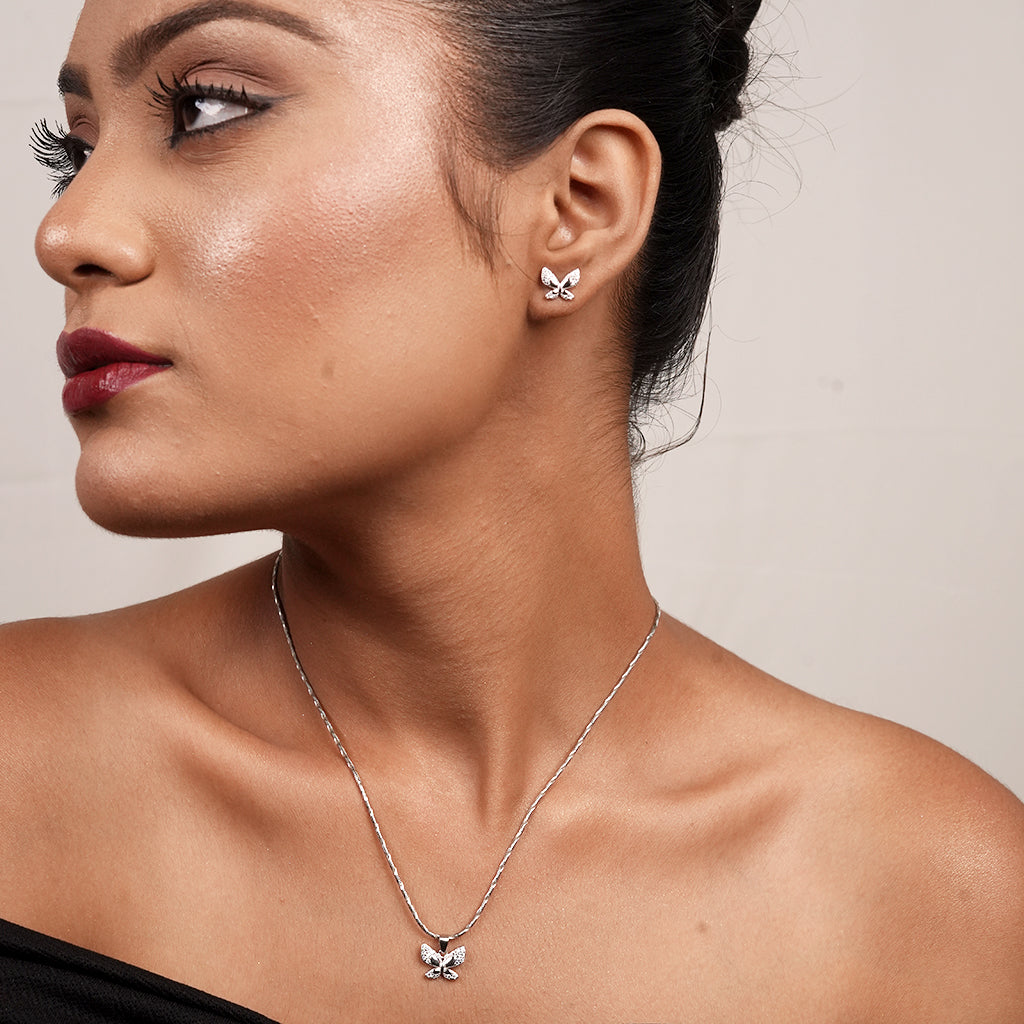Silver Marquise Butterfly CZ Necklace & Earring Set