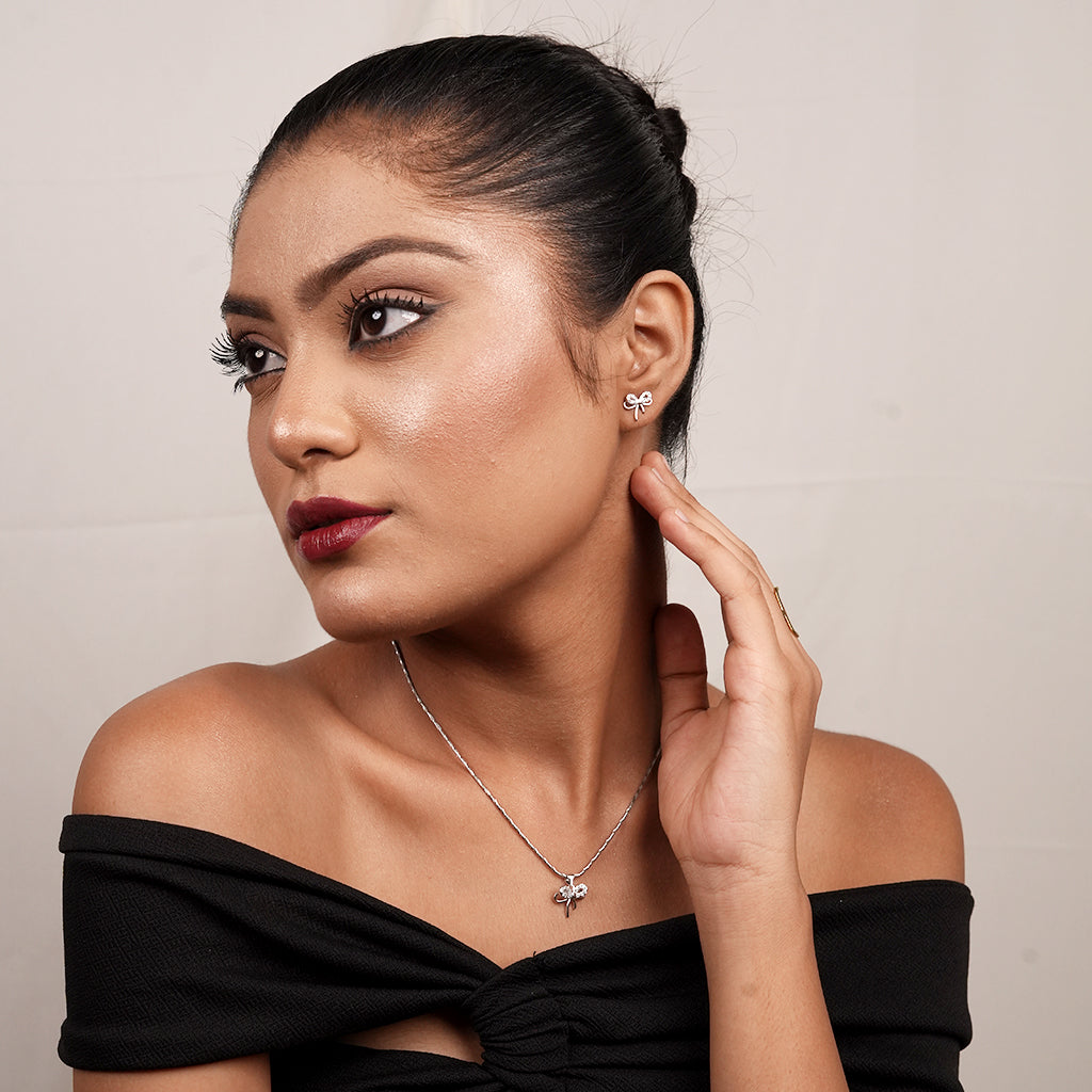 Silver Twin Pear CZ Necklace & Earring Set
