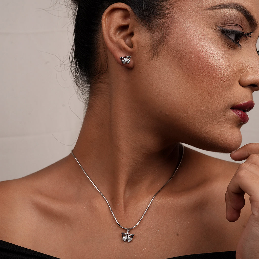 Silver Marquise Trefoil CZ Necklace & Earring Set