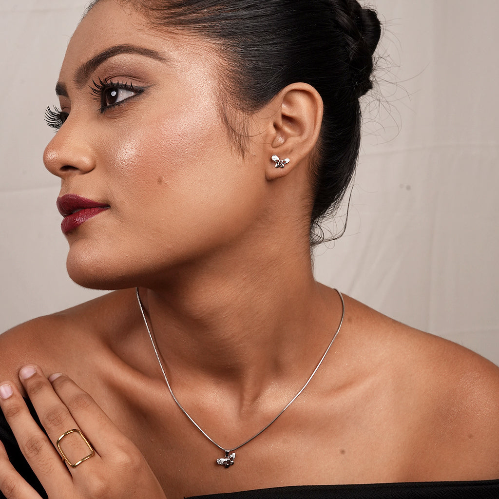 Silver Marquise Cluster CZ Necklace & Earring Set