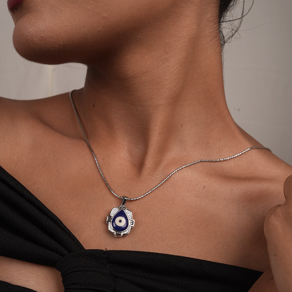 Silver Blue Evil Eye Pendant Necklace