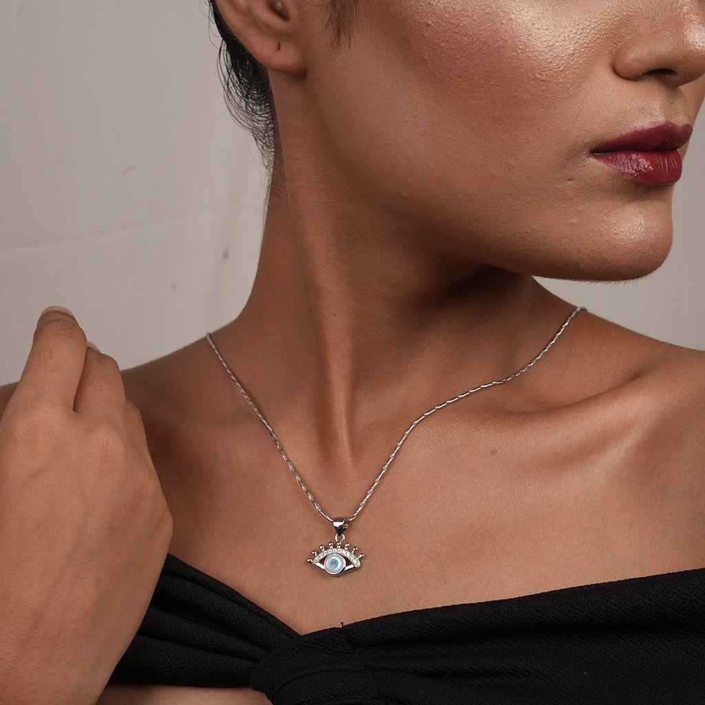 Silver Mini Evil Eye Pendant Necklace