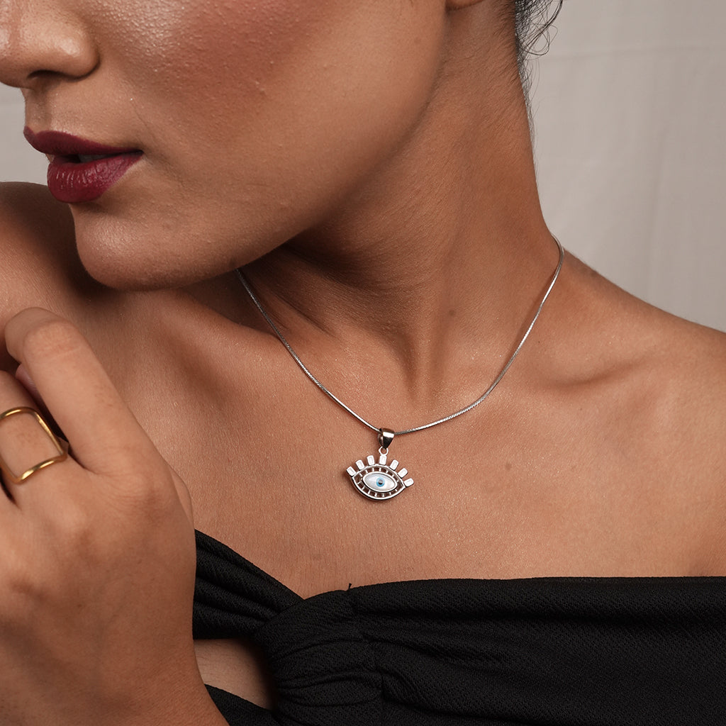 Silver Lash Evil Eye Pendant Necklace