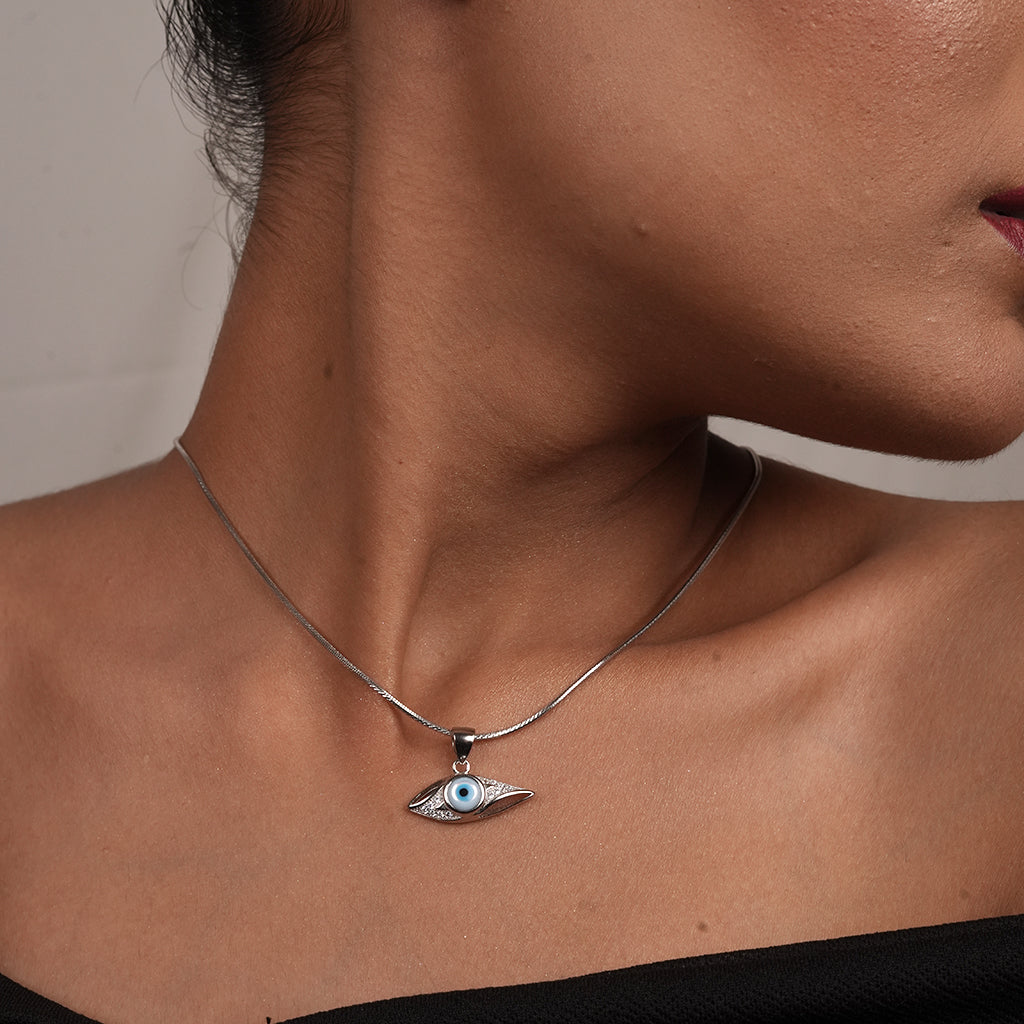 Silver Sleek Evil Eye Pendant Necklace
