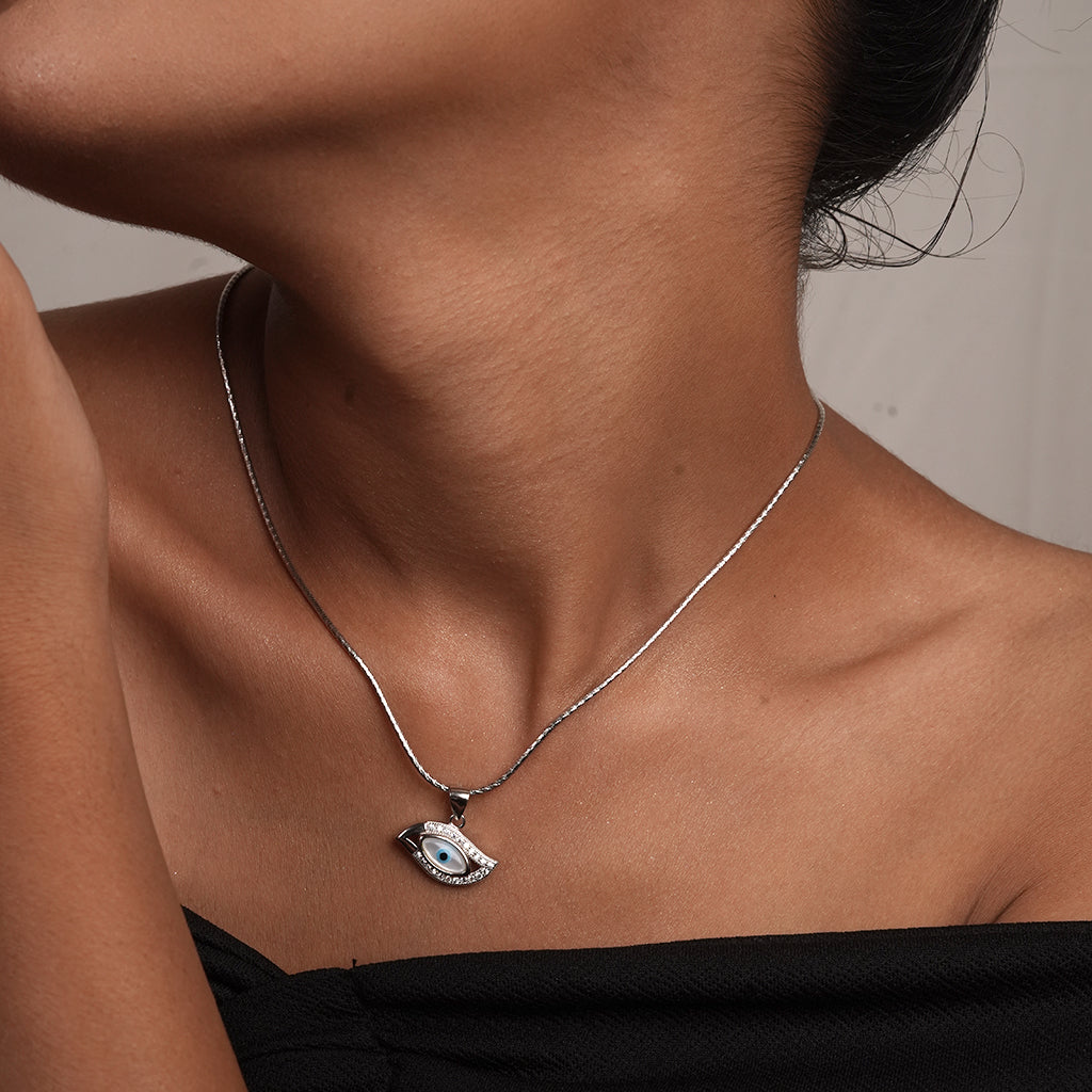 Silver Classic Evil Eye Pendant Necklace