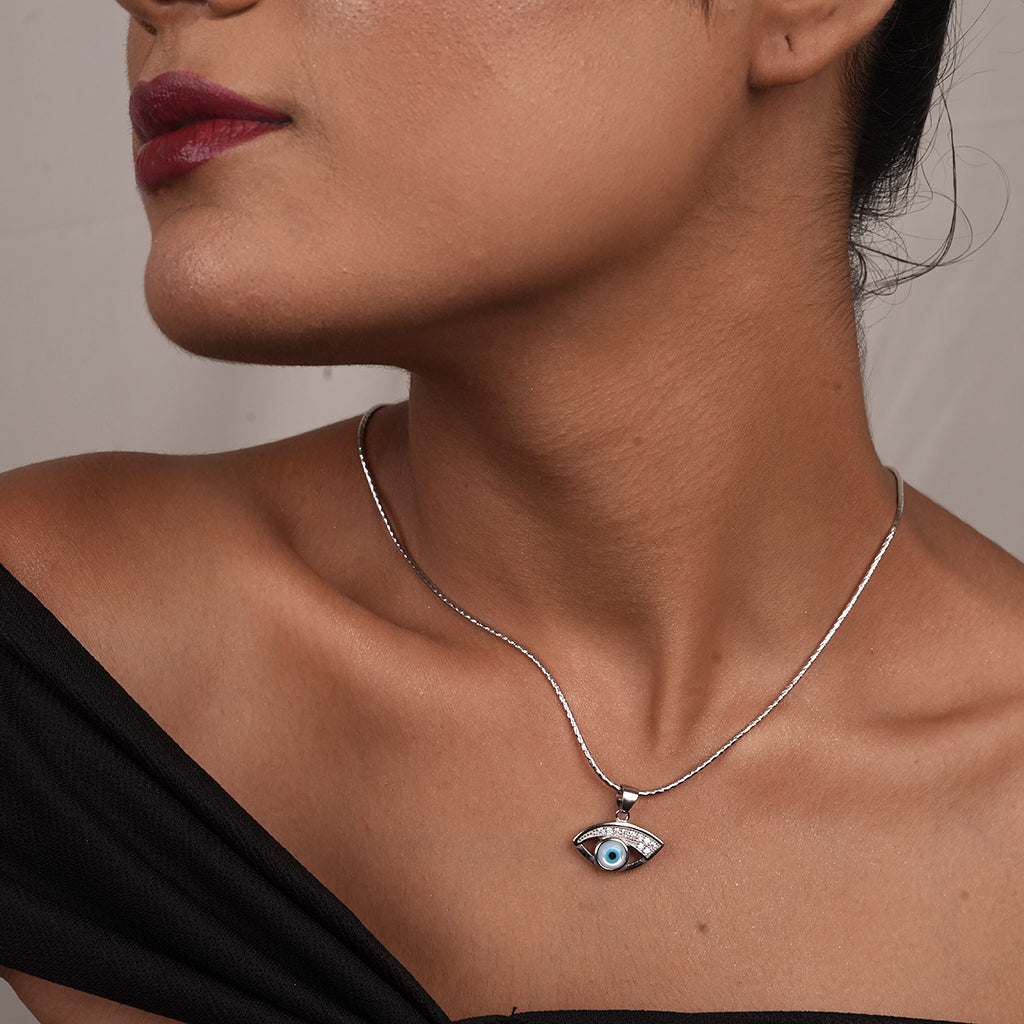 Silver Bold Evil Eye Pendant Necklace