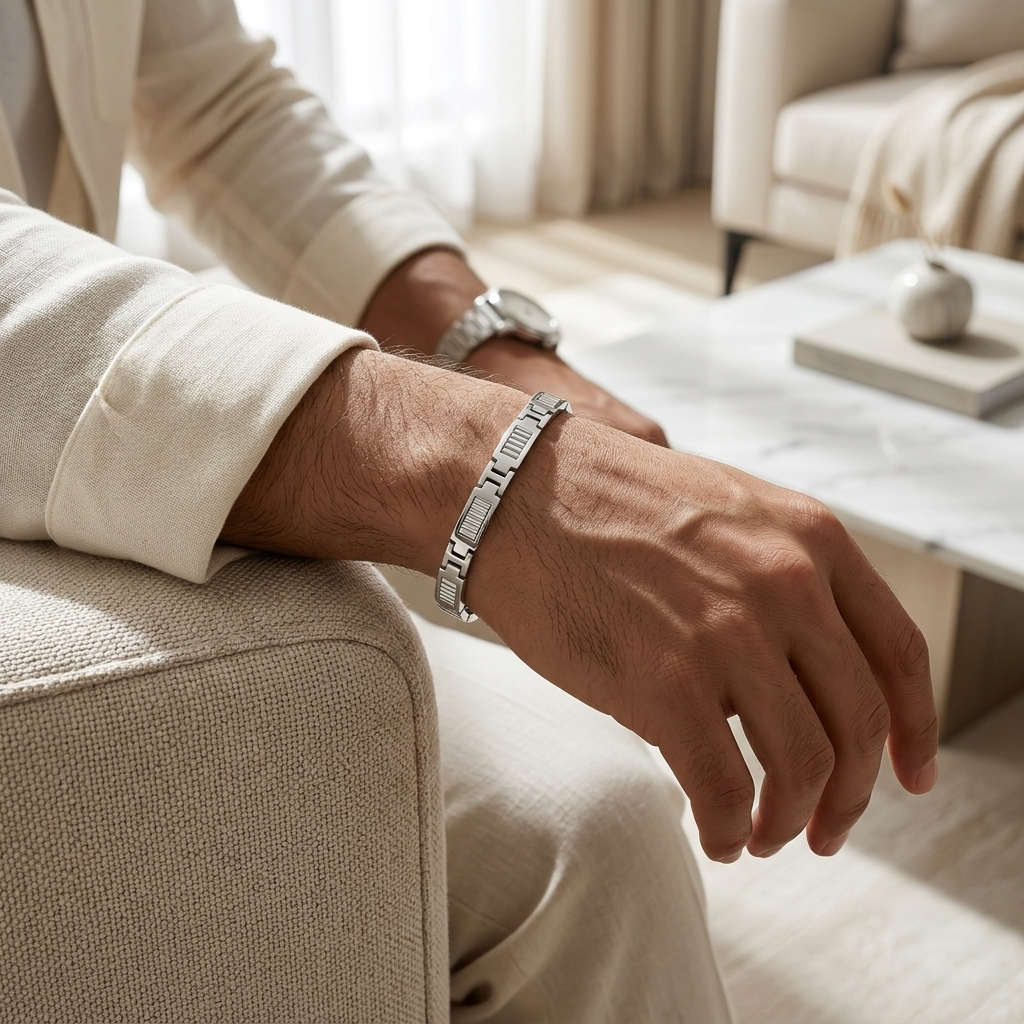 Designer Grooved Link Silver Gents Bracelet
