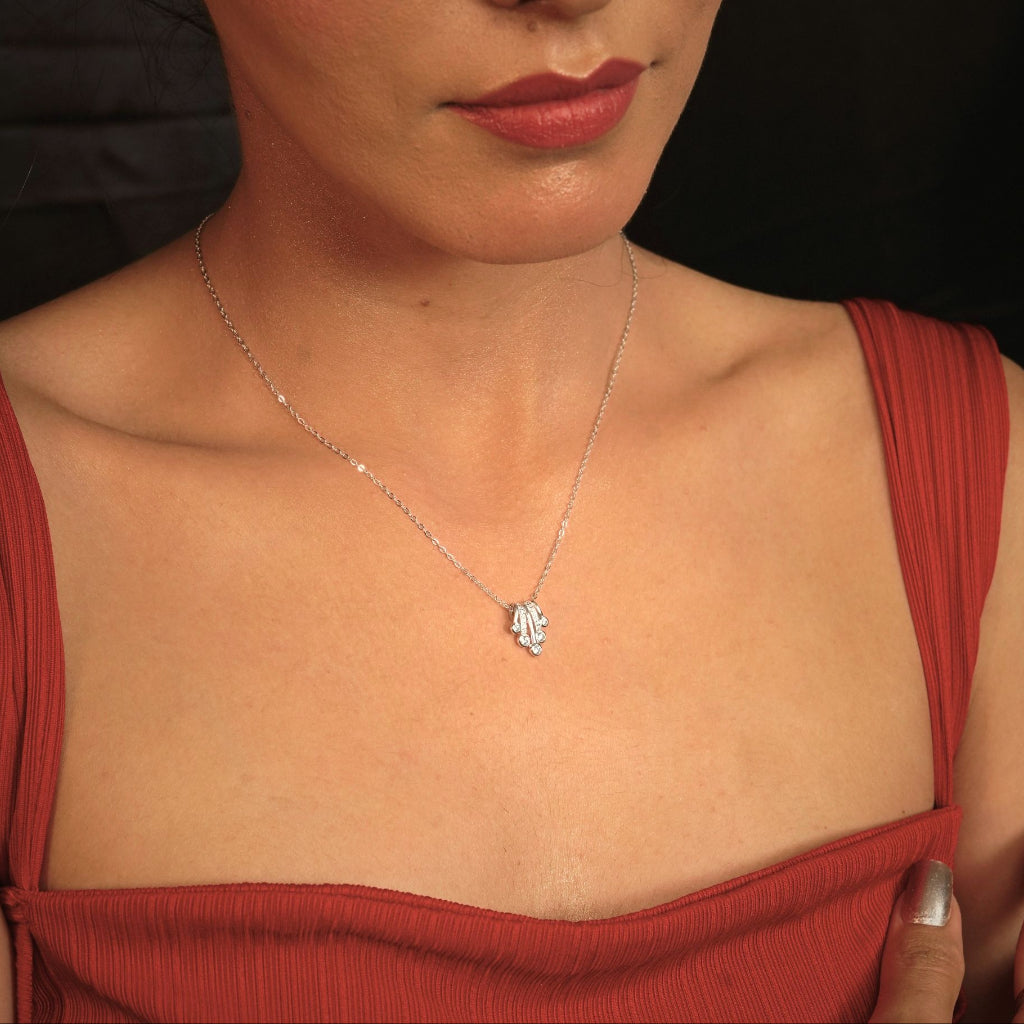 Silver CZ Cluster Pendant Necklace