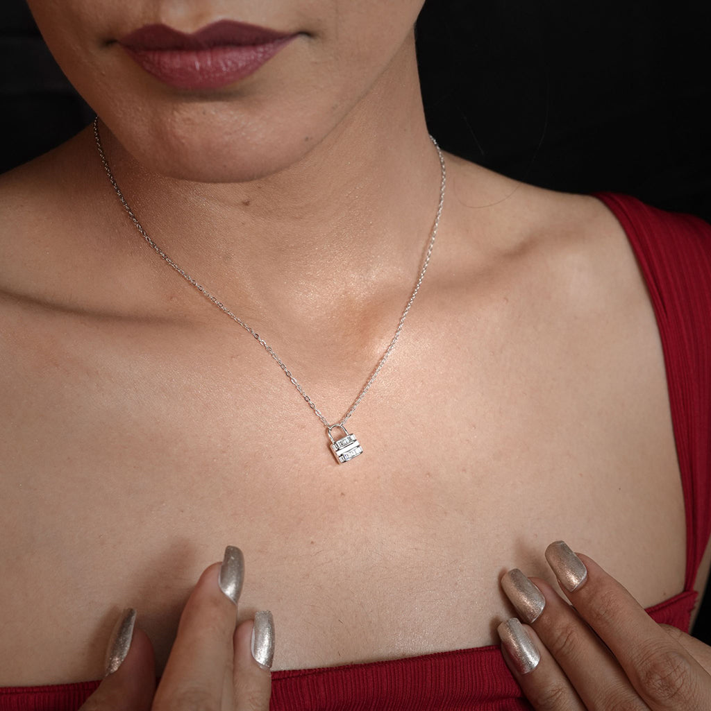 Silver Emerald Cut Solitaire Pendant Necklace