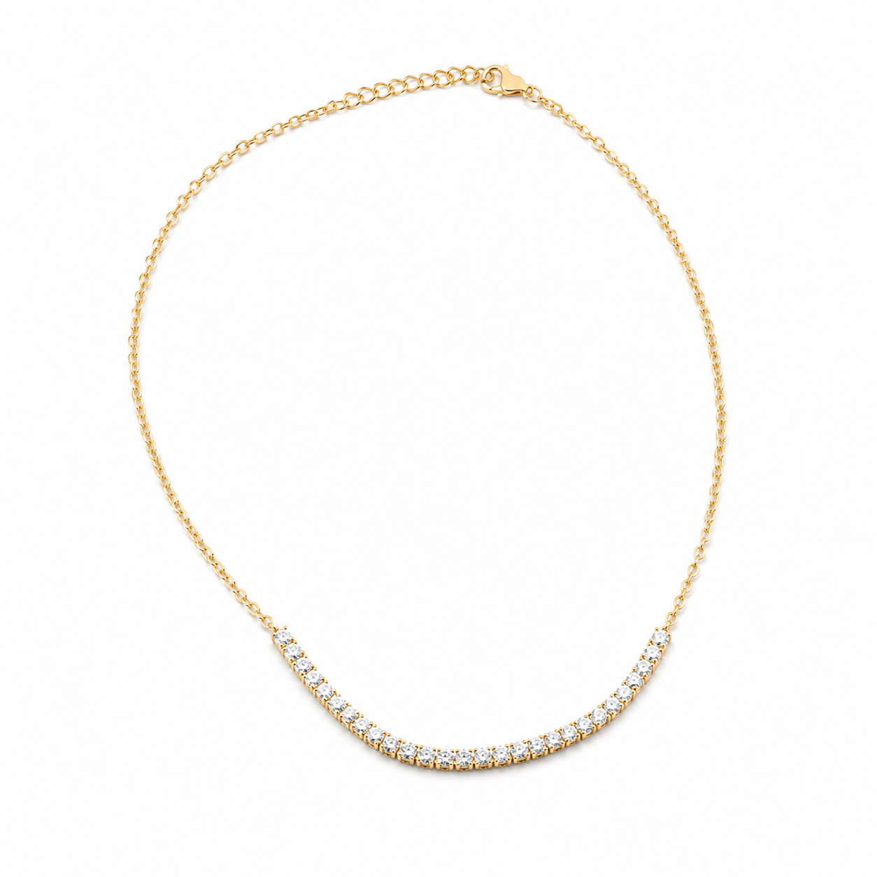 Gold-plated silver single row tennis anklet featuring round cut stones and a lobster clasp