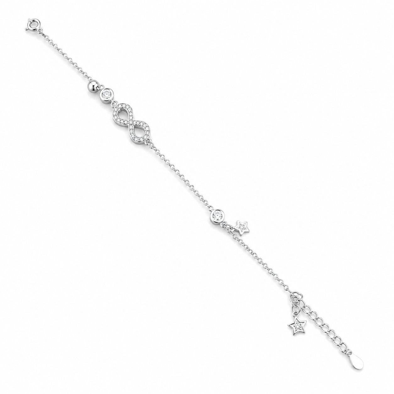 Infinity Celestial Star Charm Silver Bracelet