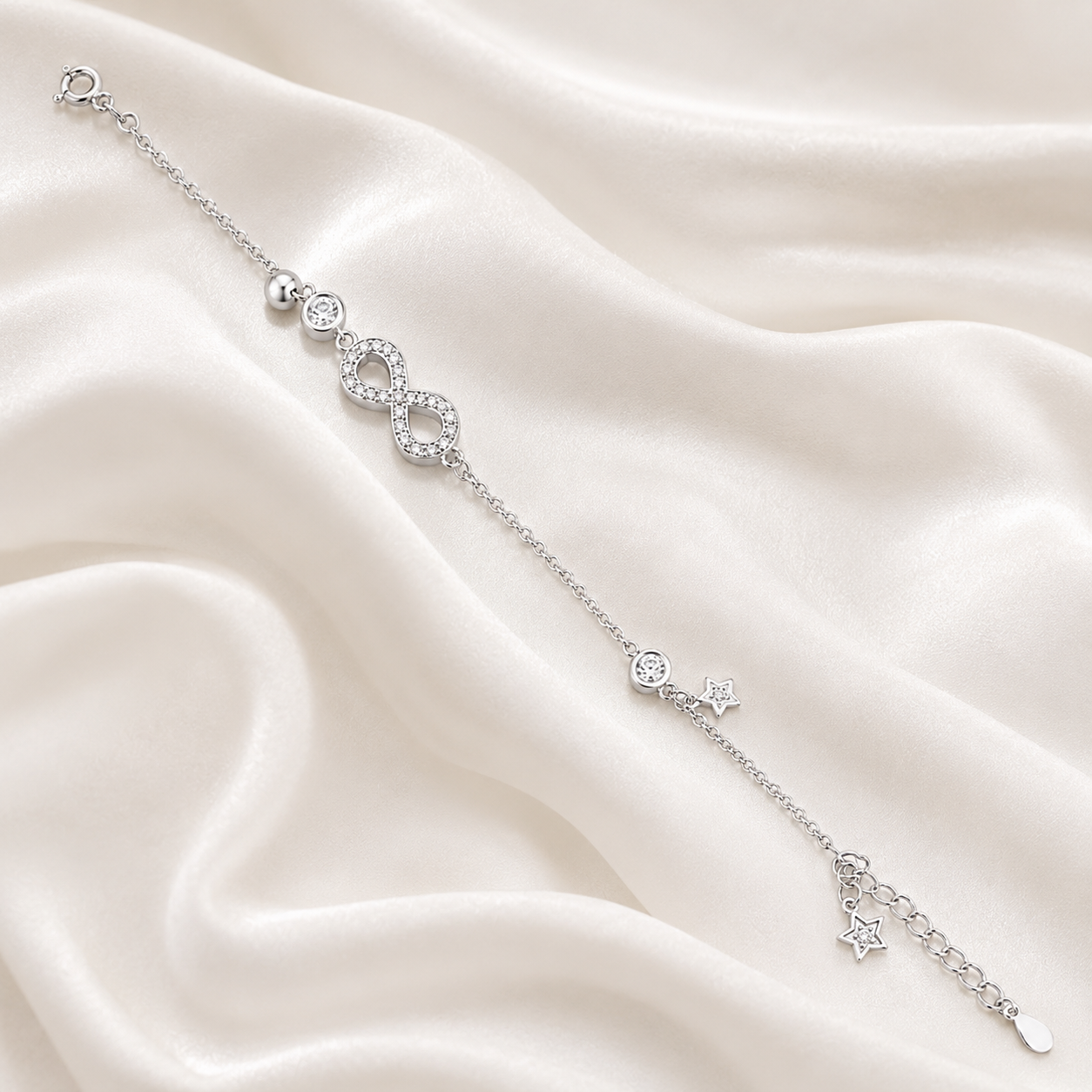 Infinity Celestial Star Charm Silver Bracelet