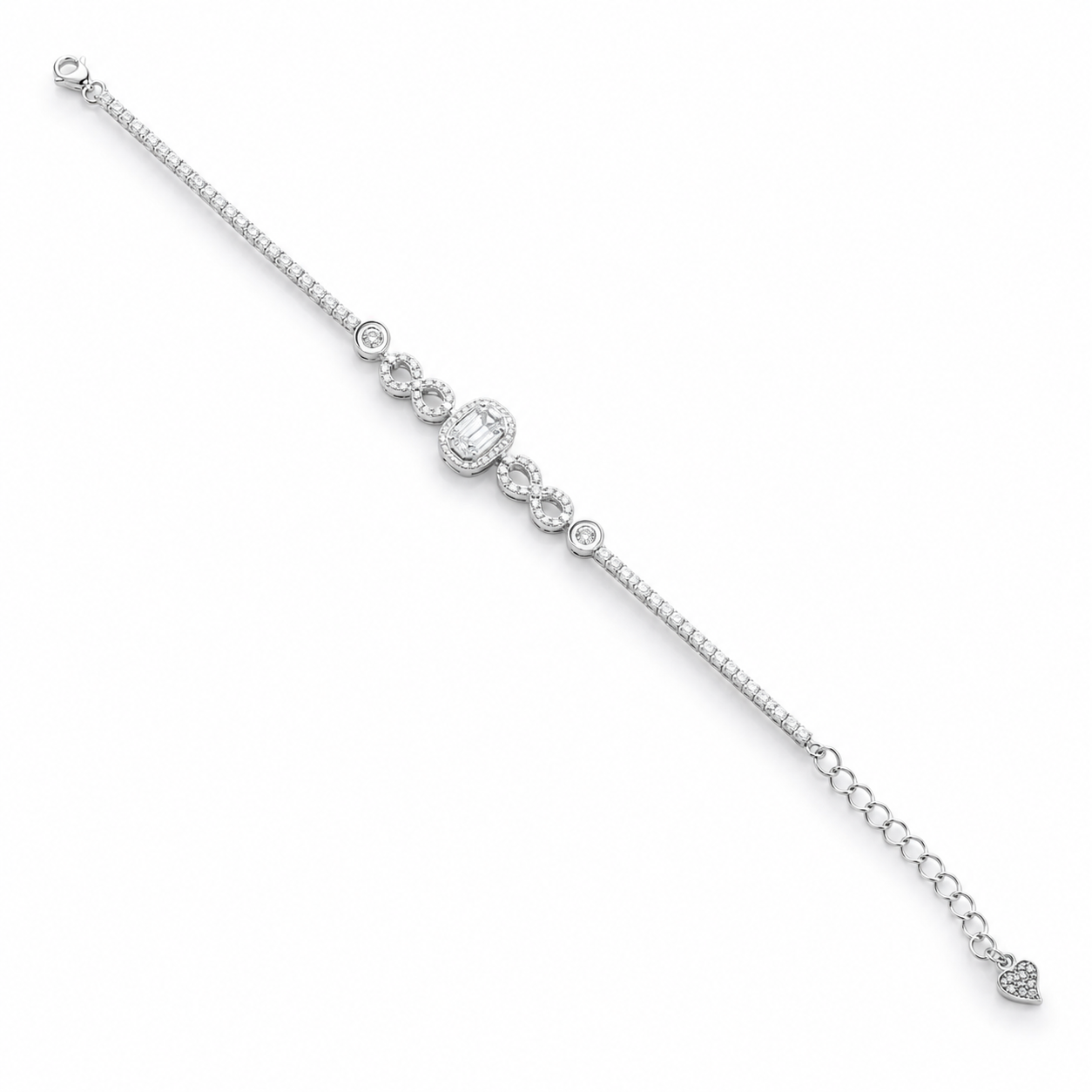 Infinity Cushion Cut Center Silver Bracelet