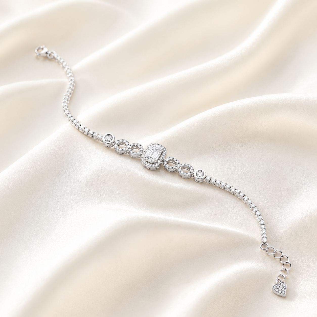 Infinity Cushion Cut Center Silver Bracelet