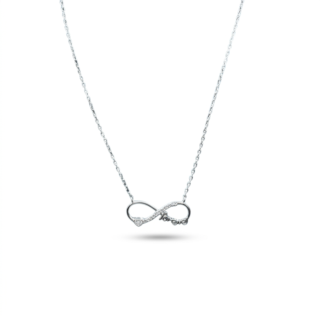 Front view of the Infinity Heart Love Silver Necklace isolated on a clean white background.