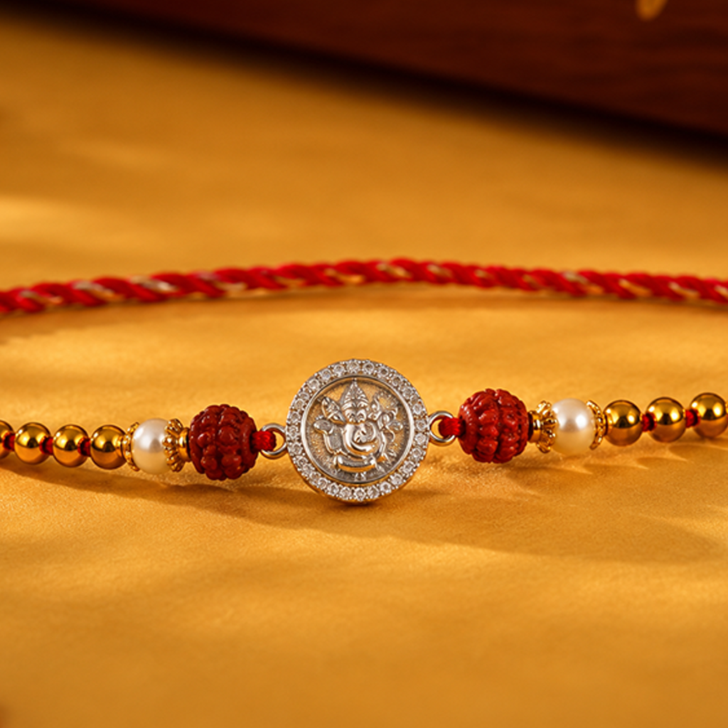 Shree Ganesha Rudraksha Silver Rakhi