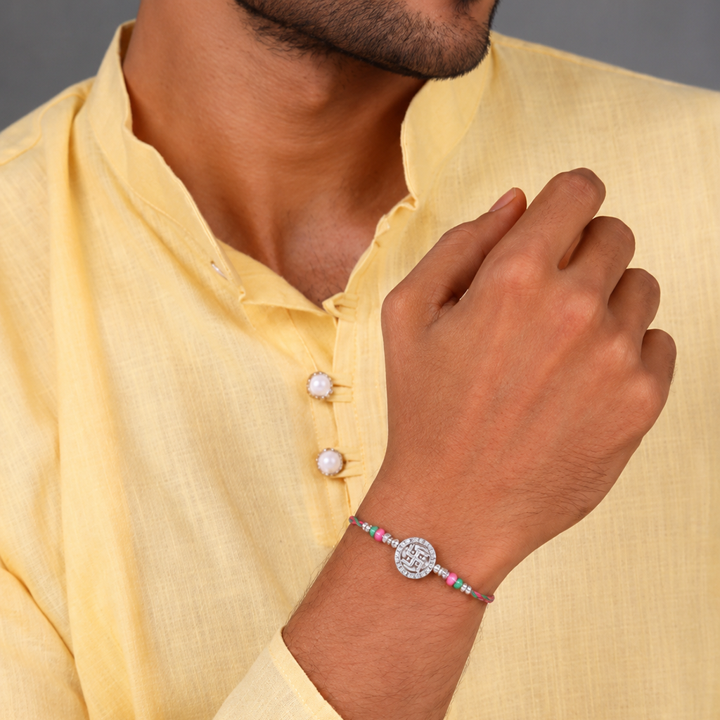 Sacred Swastik Silver Rakhi