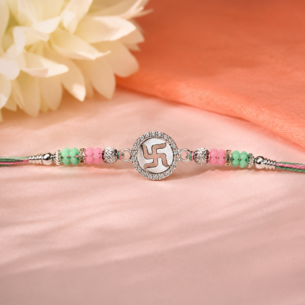 Sacred Swastik Silver Rakhi