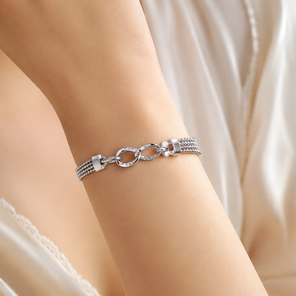 Modern Mesh & Curb Link Fusion Silver Bracelet | Jiya Gold Palace