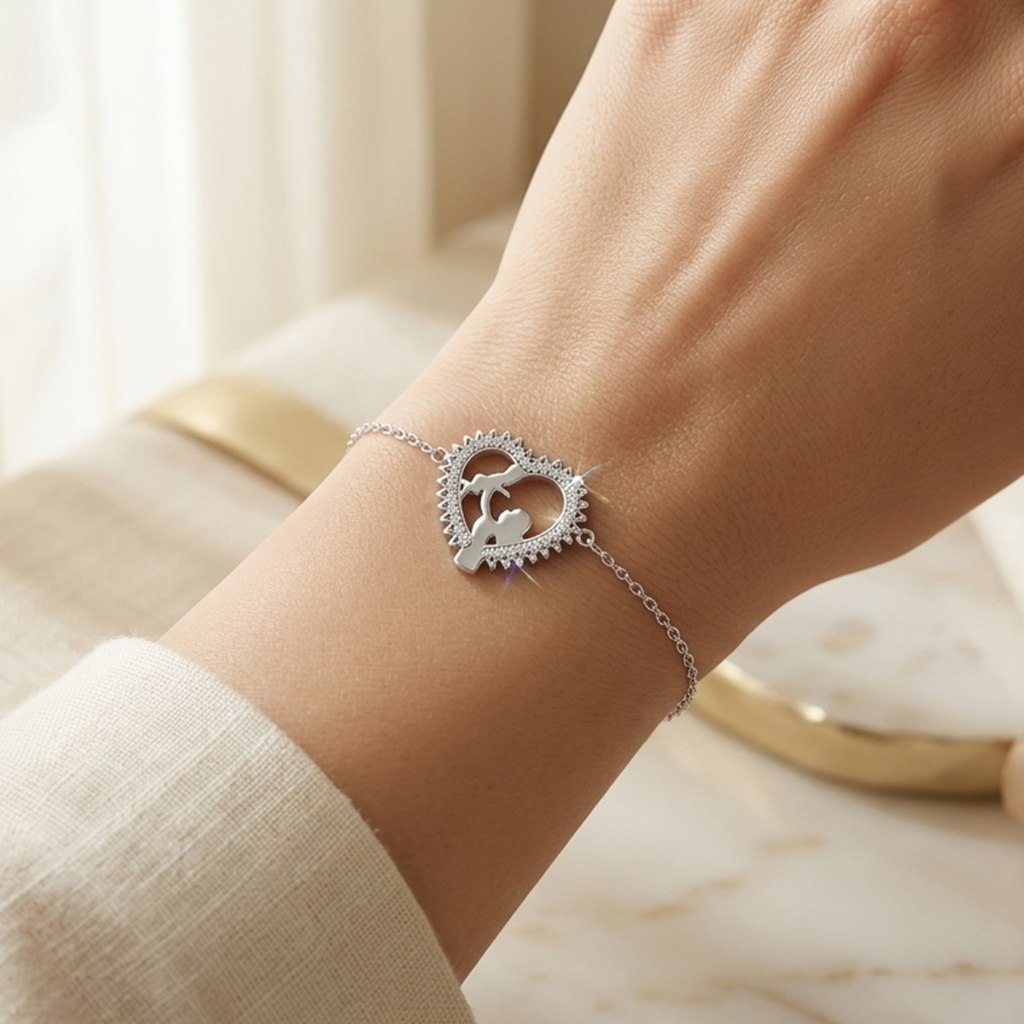 Close up of the adjustable silver link chain and secure lobster clasp