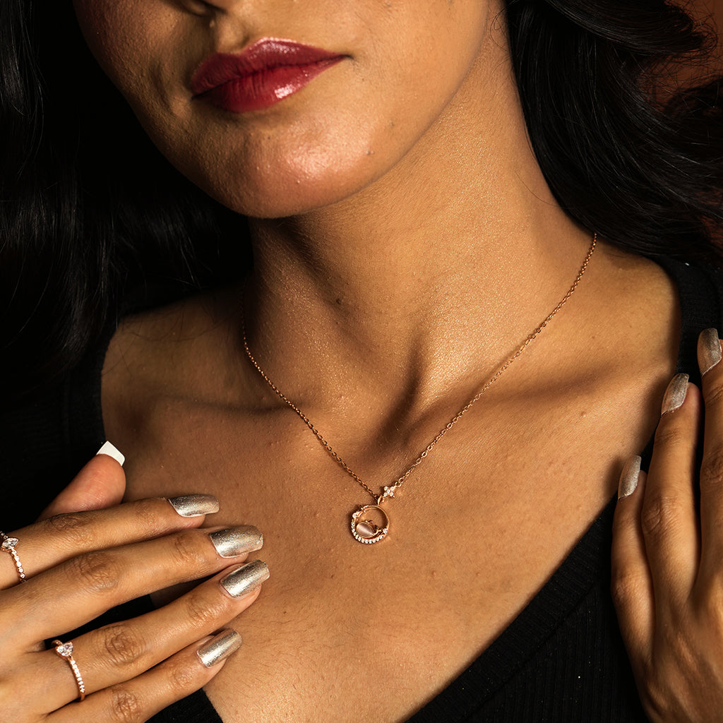 Silver Circle and Star Pendant Necklace