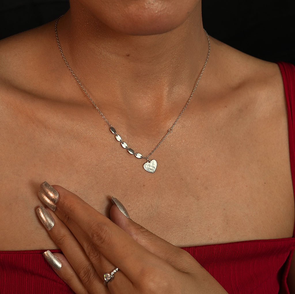 Silver Heart Station Pendant Necklace
