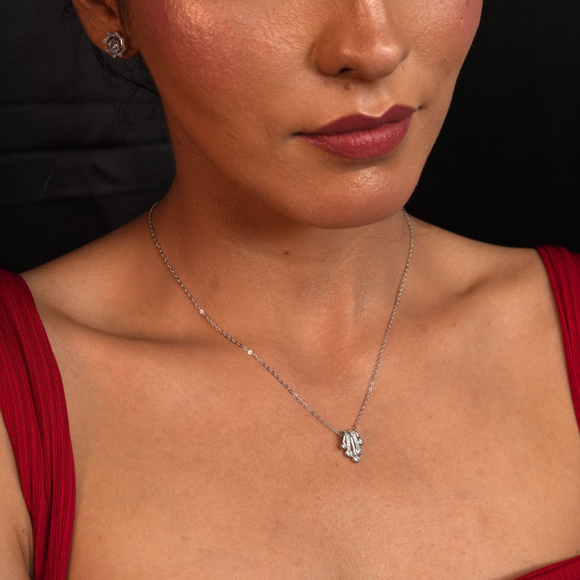 Silver Marquise Cluster Pendant Necklace