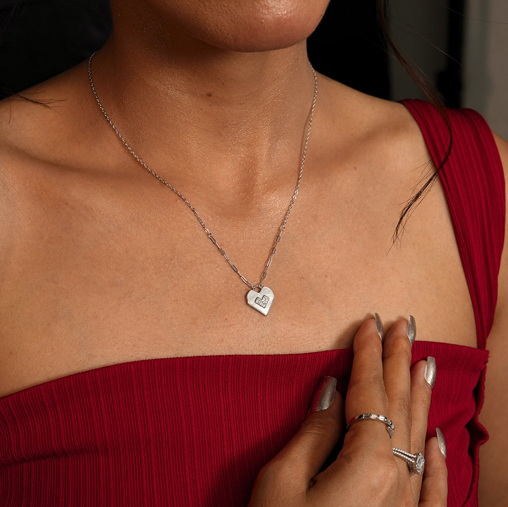 Silver Heart Plate Pendant Necklace