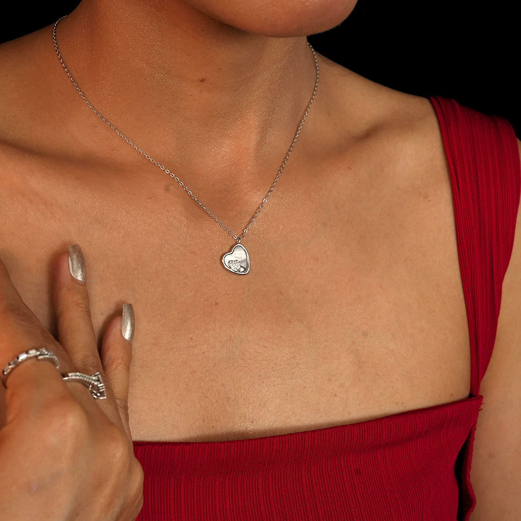 Silver Engraved Star Heart Pendant Necklace