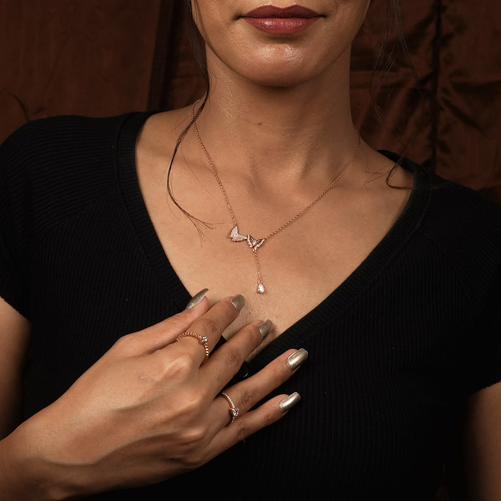 Rose Gold Butterfly Lariat Necklace