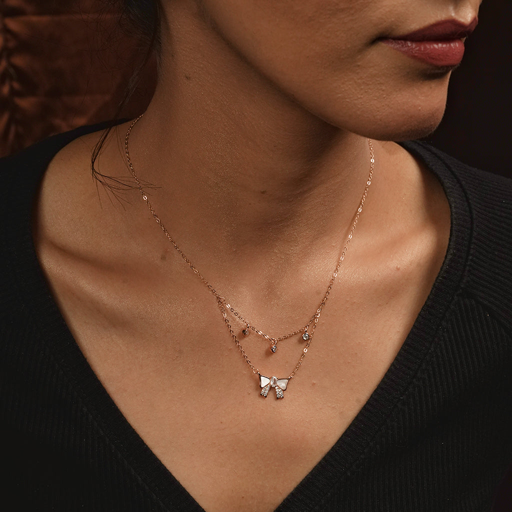 Silver Layered Butterfly Pendant Necklace