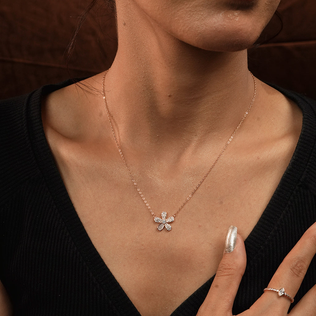 Silver Pave Flower Pendant Necklace