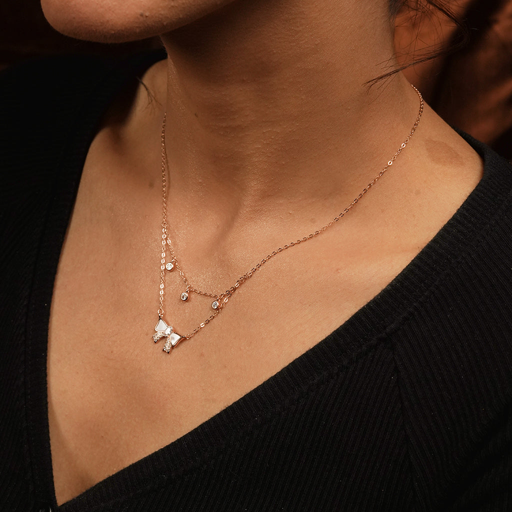 Silver Layered Butterfly Pendant Necklace