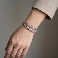 Pink Stone Silver Bangle Pair - 1