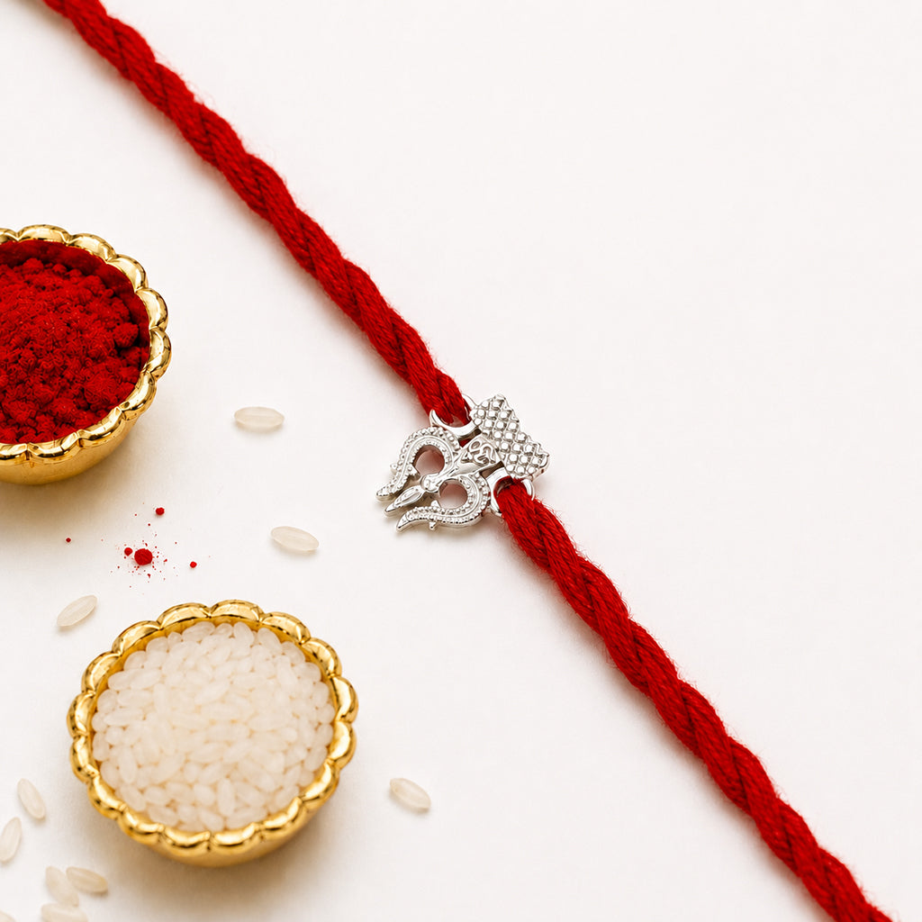 Silver CZ Trishul Rakhi