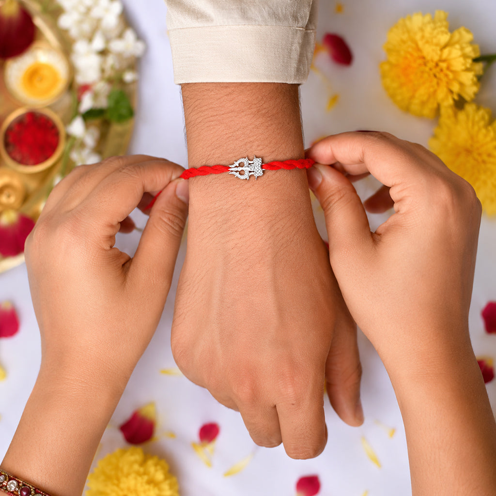 Silver CZ Trishul Rakhi