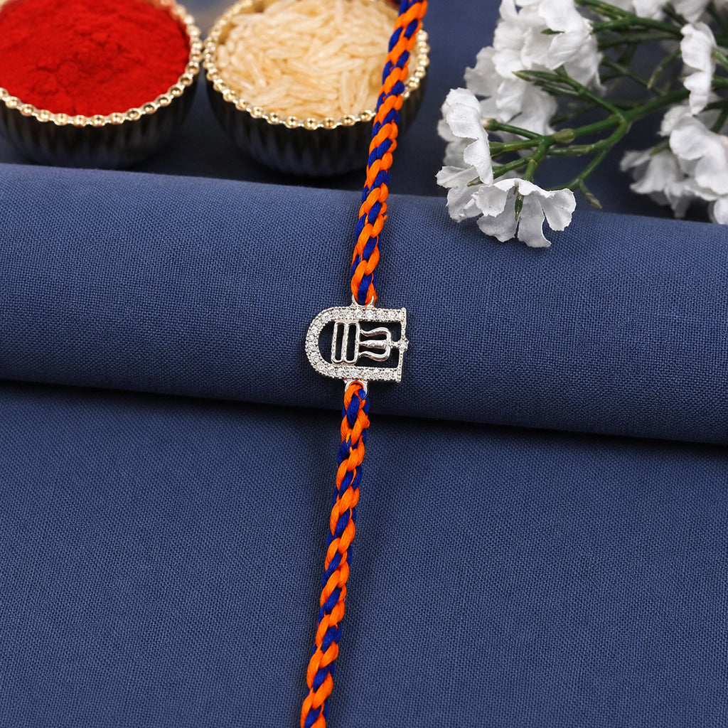 Silver Bhai Rakhi with Blue Thread
