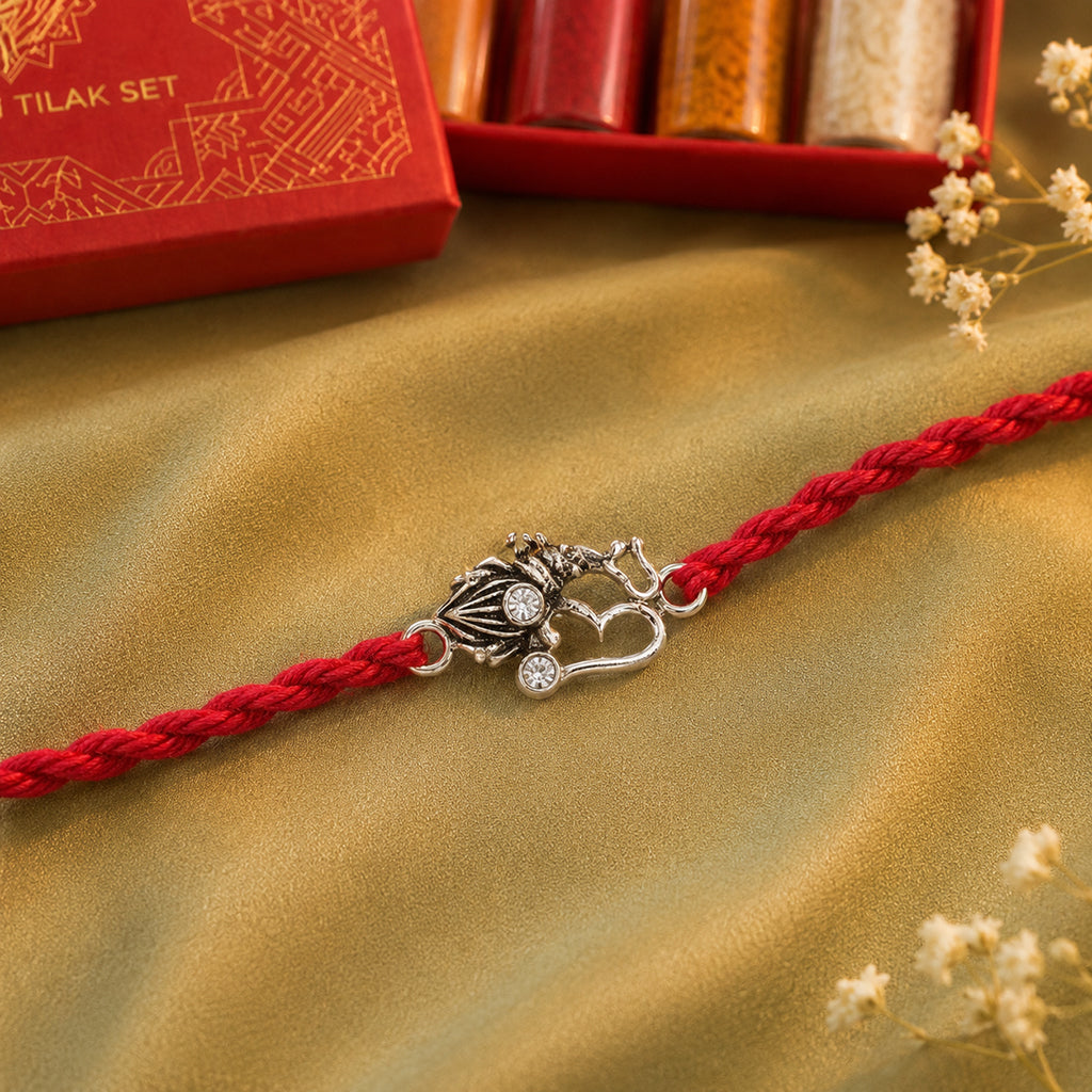 Silver Peacock Om Heart Rakhi