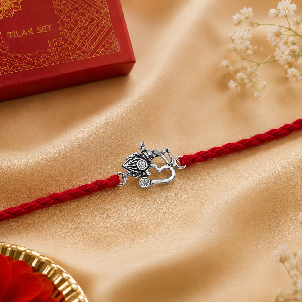 Silver Peacock Om Heart Rakhi