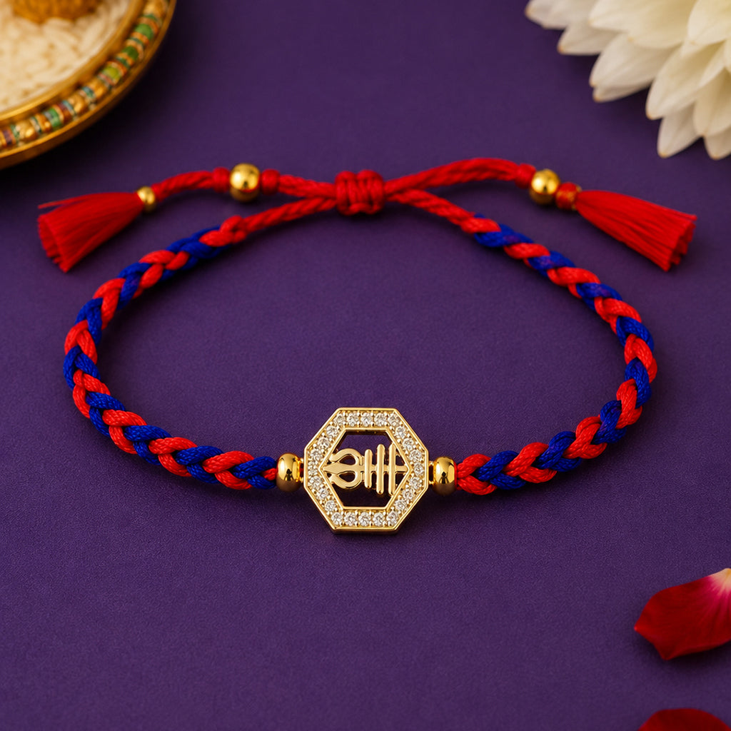 Gold CZ Om Hexagon Rakhi