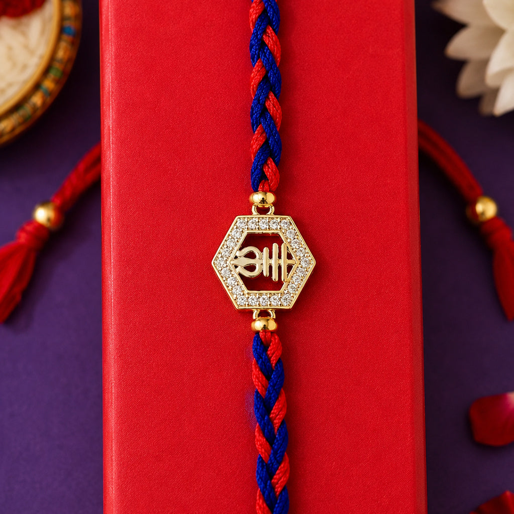 Gold CZ Om Hexagon Rakhi
