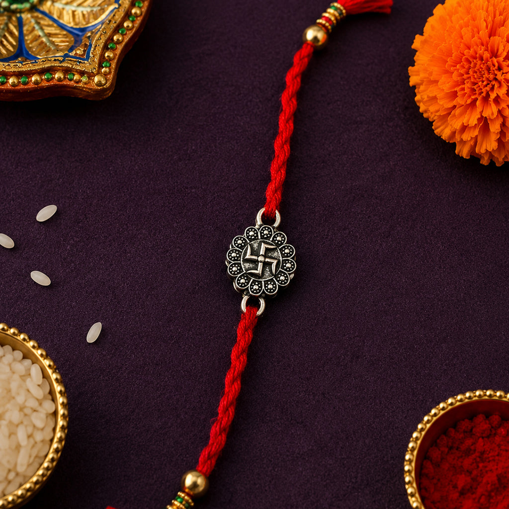 Silver Swastik Rakhi